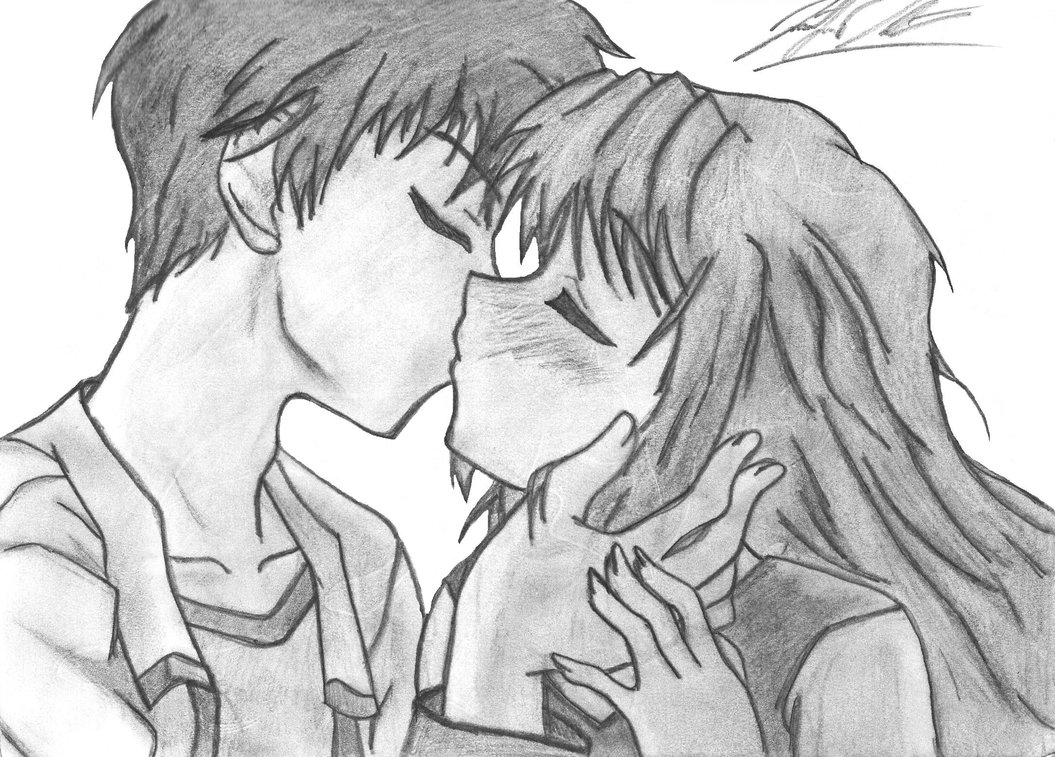 1055x757 Anime Kiss By Amari Chan - Anime Kiss Sketch