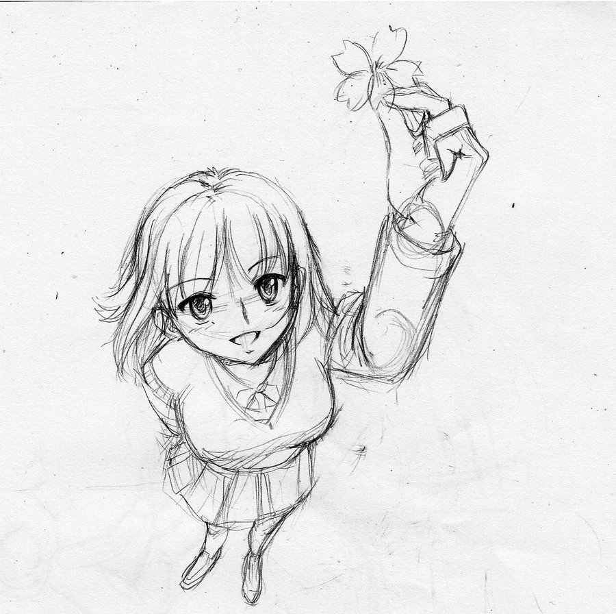 900x896 Sketching School Girl With Peach Flower By Siriuflong - Anime School Girl Sketch