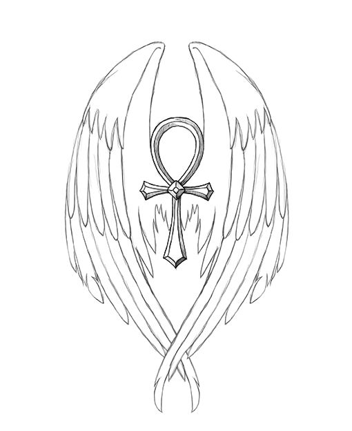 510x624 Classic Ankh With Wings Tattoo Design - Ankh Sketch