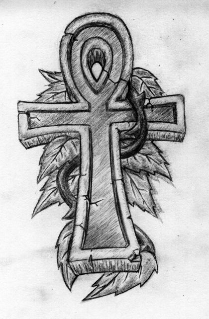 420x642 Stone Cross Ankh Tattoo Design - Ankh Sketch