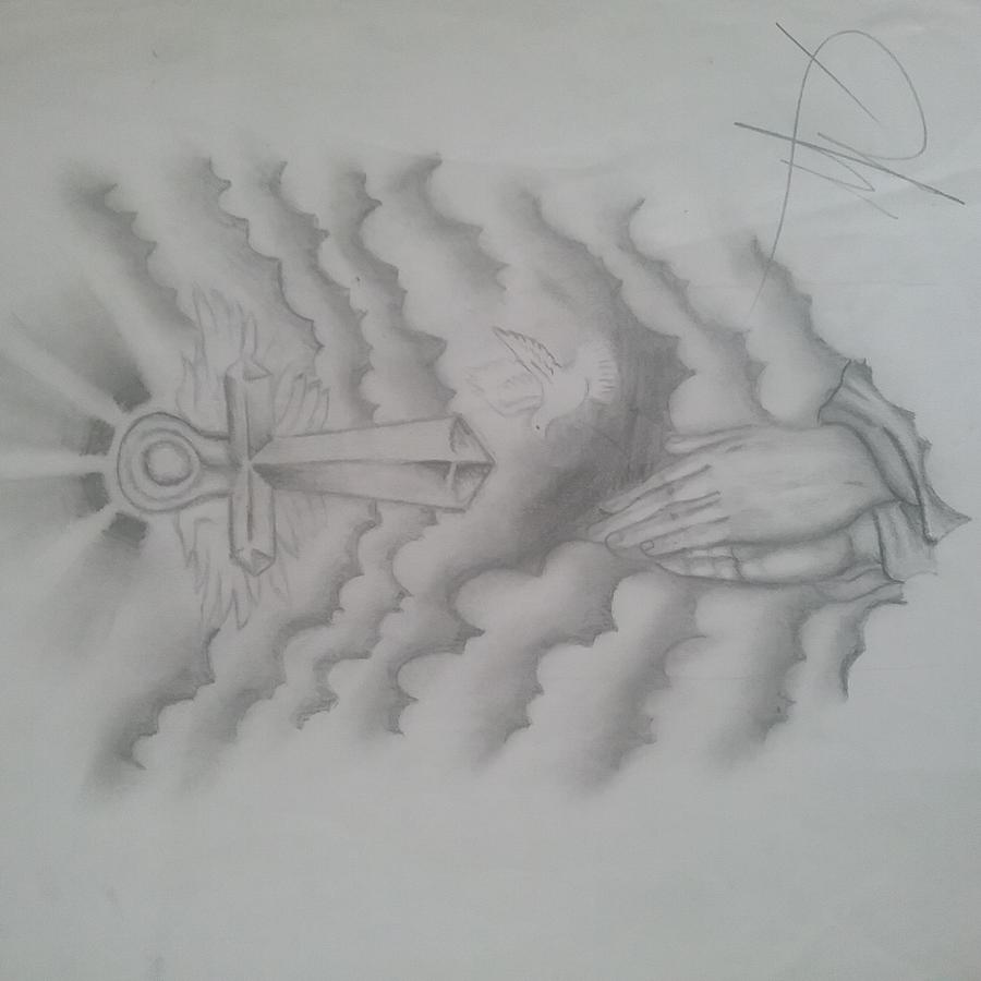 900x900 The Ankh And Clouds Drawing By Demarious Jiles - Ankh Sketch