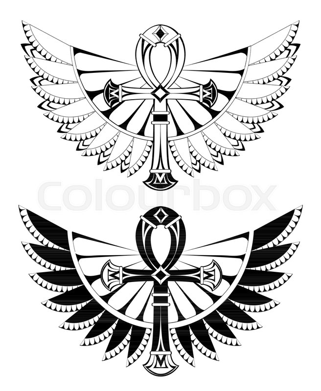 656x800 Two Artistically Drawn, Contoured Ankhs With Wings On A White - Ankh Sketch