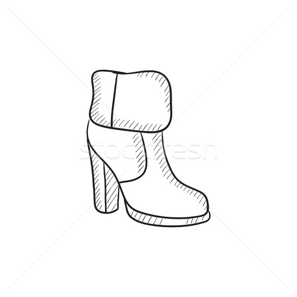 600x600 High Heeled Ankle Boot With Fur Sketch Icon. Vector Illustration - Ankle Sketch