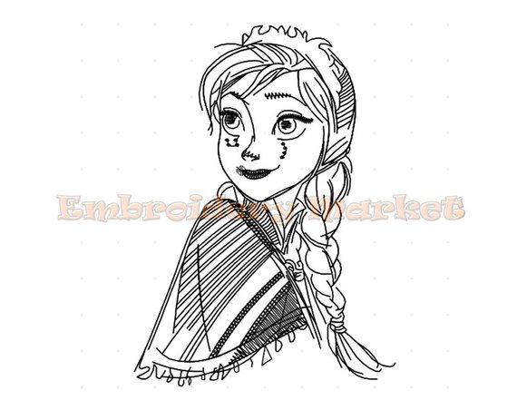 570x452 Princess Anna Sketch Embroidery Design For Embroidery Machines Etsy - Anna Sketch