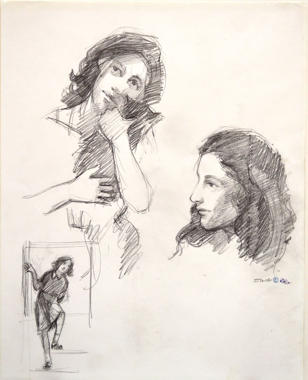 1055x1301 Anne Frank Study 1 Drawings And Print Work R. Michelson - Anne Frank Sketch