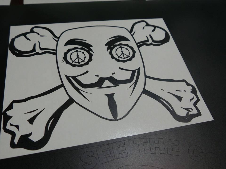 960x720 Anonymous Sugar Skull Crossbones Peace Die Cut Vinyl Sticker - Anonymous Sketch