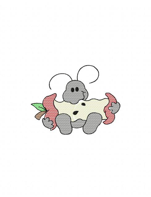 489x640 Ant Eating Apple Sketch Embroidery Design - Ant Sketch