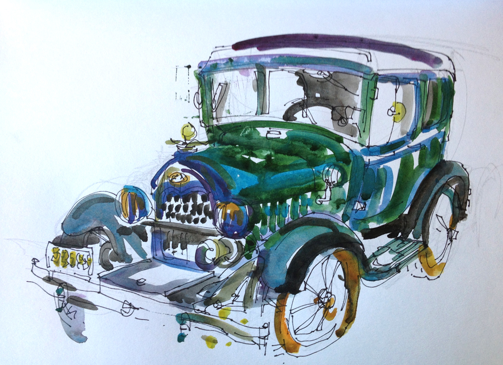 1000x726 Hot Air Balloons And Vintage Cars Sketch Away Travels With My - Antique Car Sketches