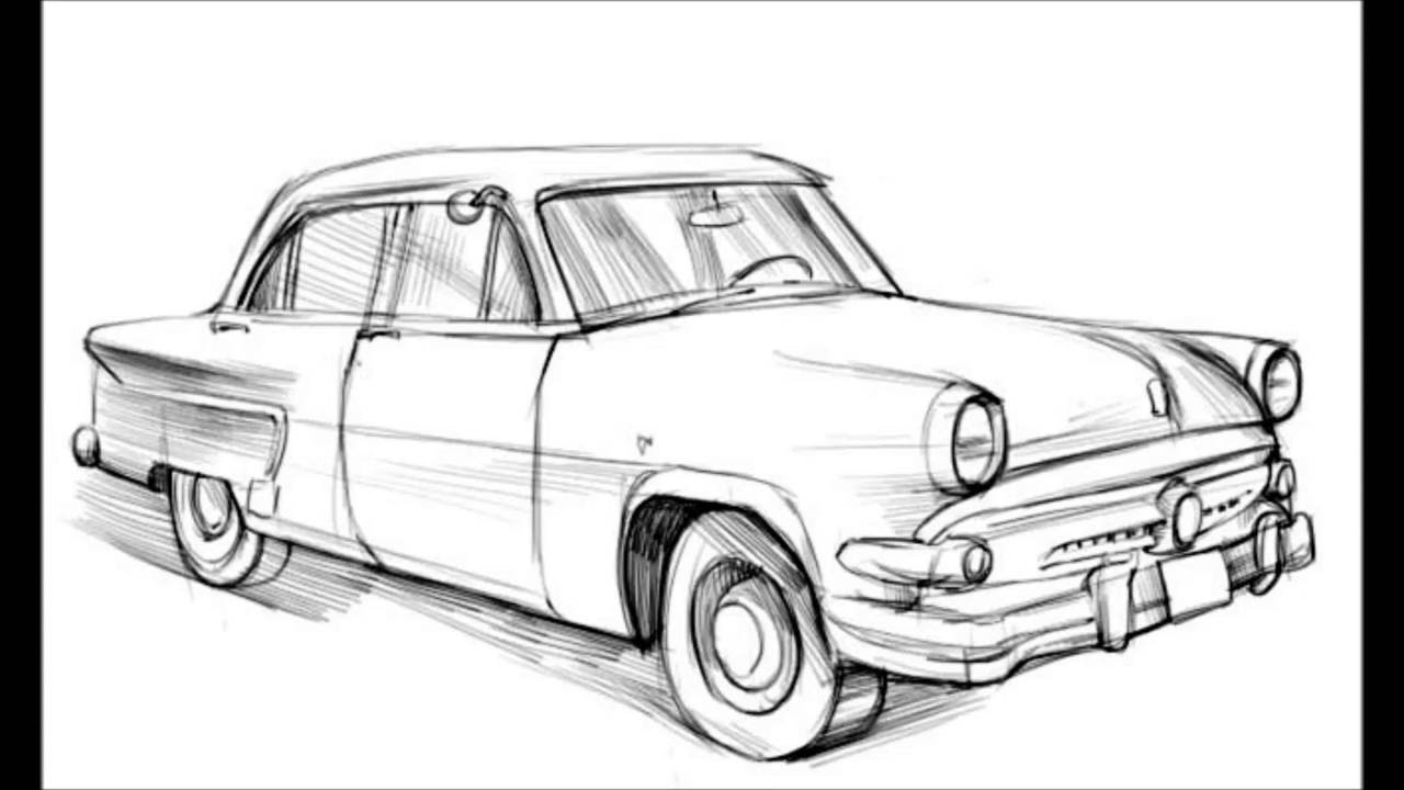 1280x720 How To Draw A Old Car - Antique Car Sketches