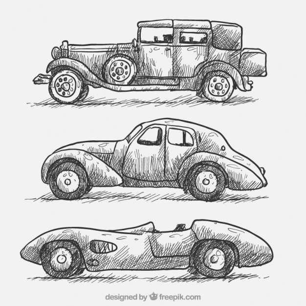626x626 Set Of Three Sketches Elegant Vintage Cars Vector Free Download - Antique Car Sketches
