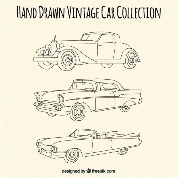 626x626 Sketches Of Elegant Antique Cars Vector Free Download - Antique Car Sketches