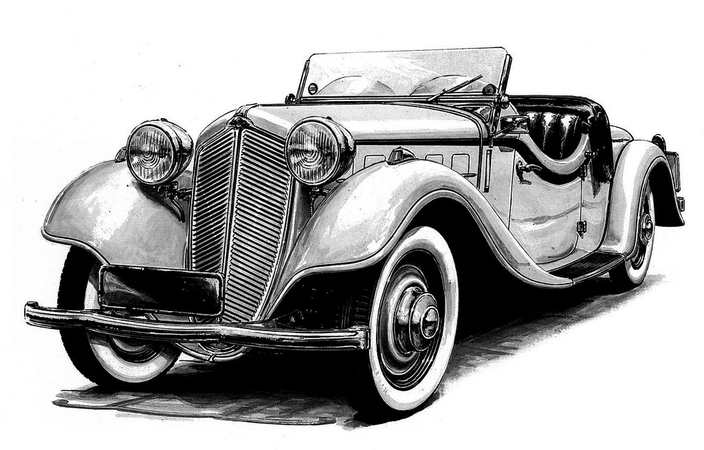 1024x655 Vintage Car Drawing, Pencil, Sketch, Colorful, Realistic Art - Antique Car Sketches