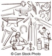 180x195 Hammer And Anvil Sketch. Doodle Style Hammer And Anvil Sketch In - Anvil Sketch