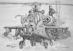 300x209 Apache H 64 Helicopter Drawing By Jim Hubbard - Apache Helicopter Sketch