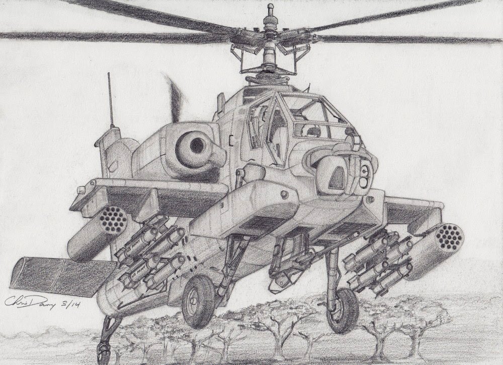 1000x727 How To Draw An Apache Helicopter - Apache Helicopter Sketch
