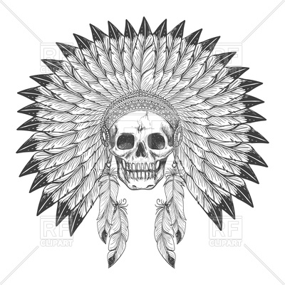 400x400 Native American Indian Apache Skull With Feather Headdress Vector - Apache Sketch