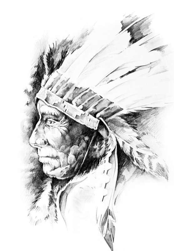 556x800 Sketch Of Tattoo Art, Native American Indian Head, Chief, Isolated - Apache Sketch