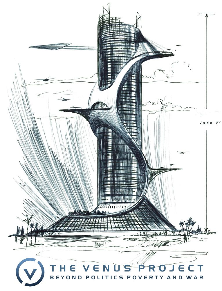 765x1000 Jacque Fresco (B. 1916). Apartment Building With Landing Platforms - Apartment Building Sketch