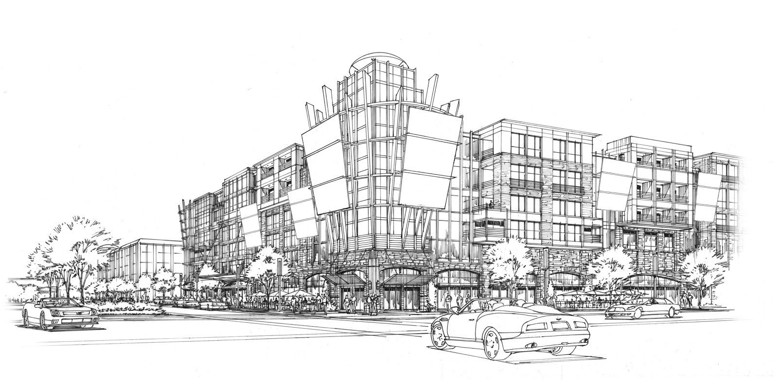 1600x794 Marker Sketch 1 Rich Poling Creative Arts Archive - Apartment Building Sketch