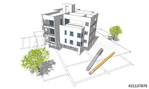 500x300 Apartment Building Colored Sketch - Apartment Building Sketch