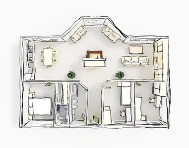 381x300 3d Illustration Sketch Of Apartment Stock Vectors - Apartment Sketch
