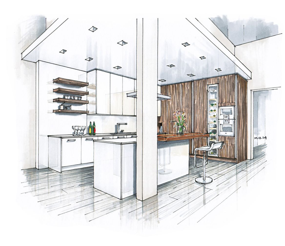 1168x1008 Apartment Kitchen By Mick Ricereto Sketching - Apartment Sketch