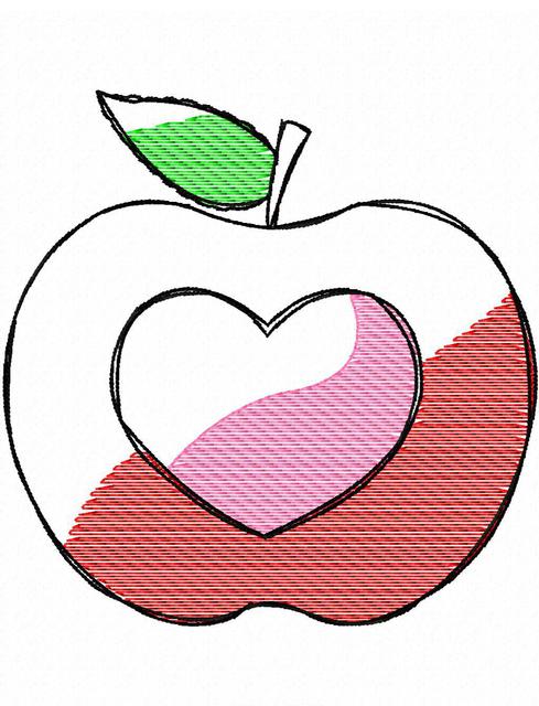 489x640 Apple Heart Sketch Embroidery Design Jazzy Zebra Designs - Apple Sketch Image