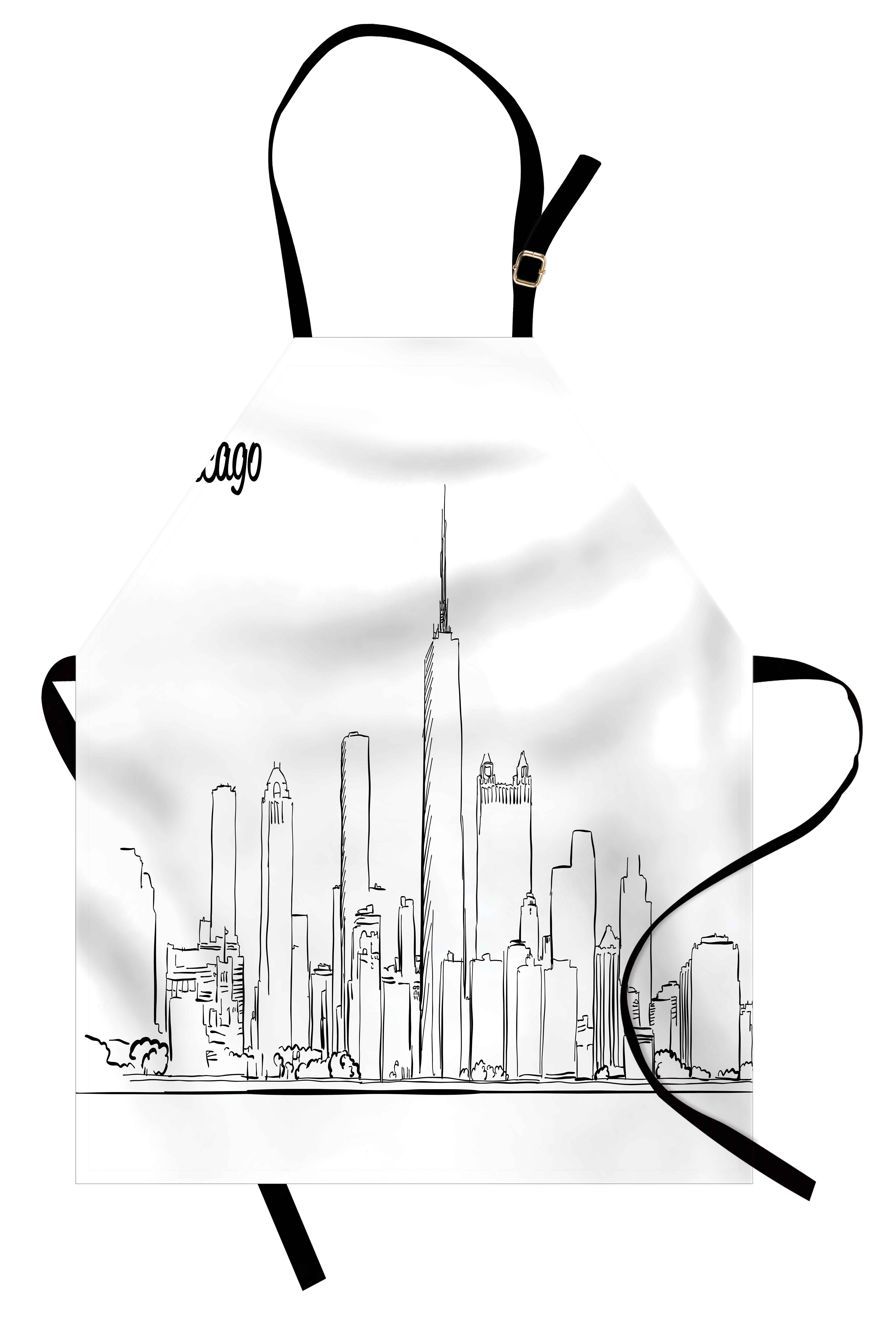 5312x7879 Chicago Skyline Apron Hand Drawn City Silhouette Downtown Free - Apron Sketch
