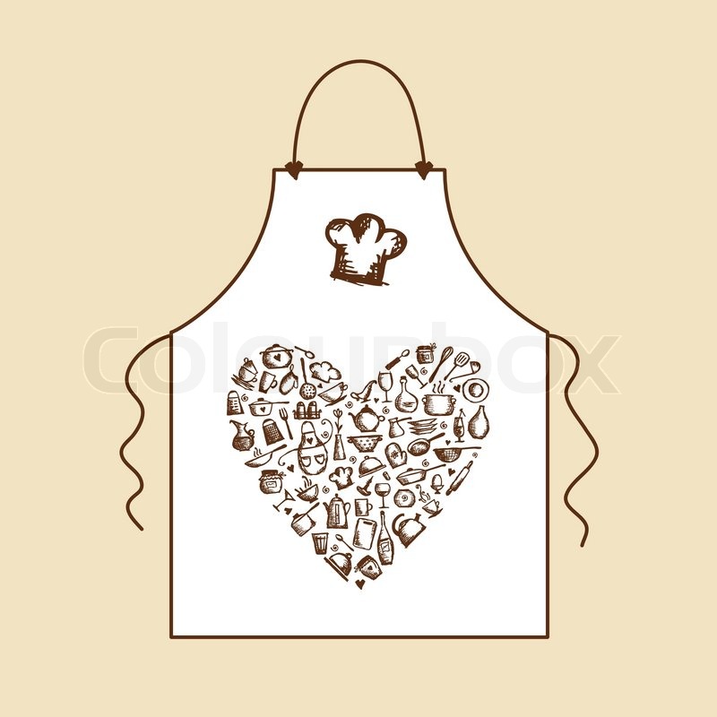 800x800 I Love Cooking! Apron With Kitchen Utensils Sketch Stock Vector - Apron Sketch