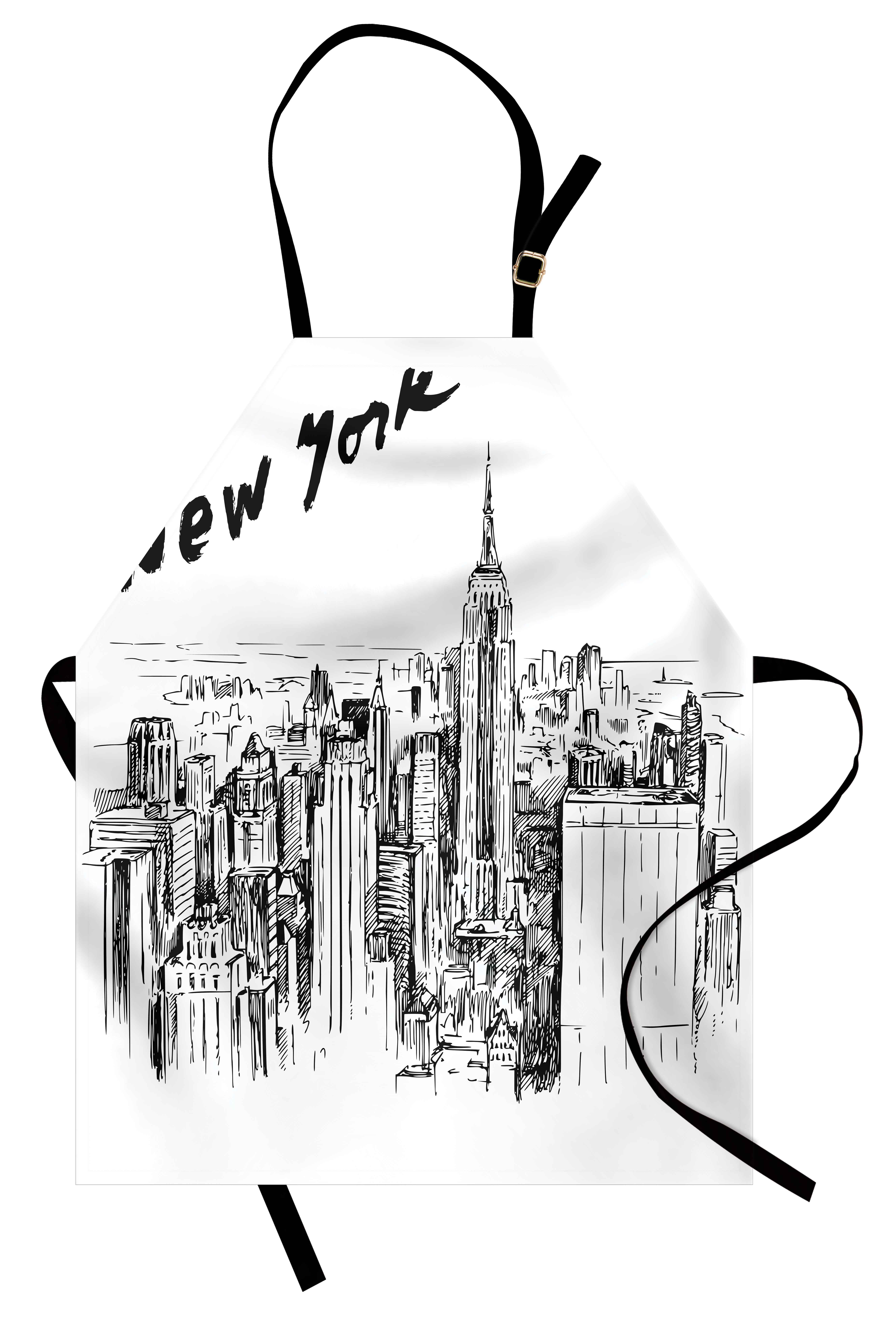5312x7879 New York Apron Vintage Hand Drawn Urban Scenery With Skyscrapers - Apron Sketch