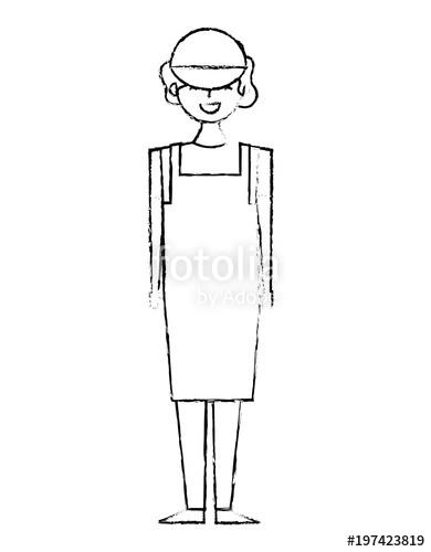390x500 Female Barista Standing Wearing Apron And Cap Vector Illustration - Apron Sketch