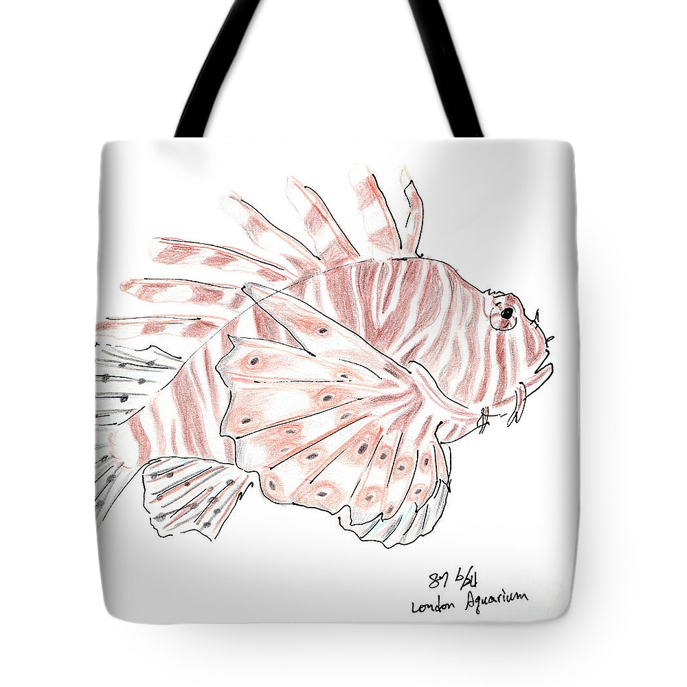 1000x1000 Sketch Of Lion Fish At London Aquarium Tote Bag For Sale By - Aquarium Sketch