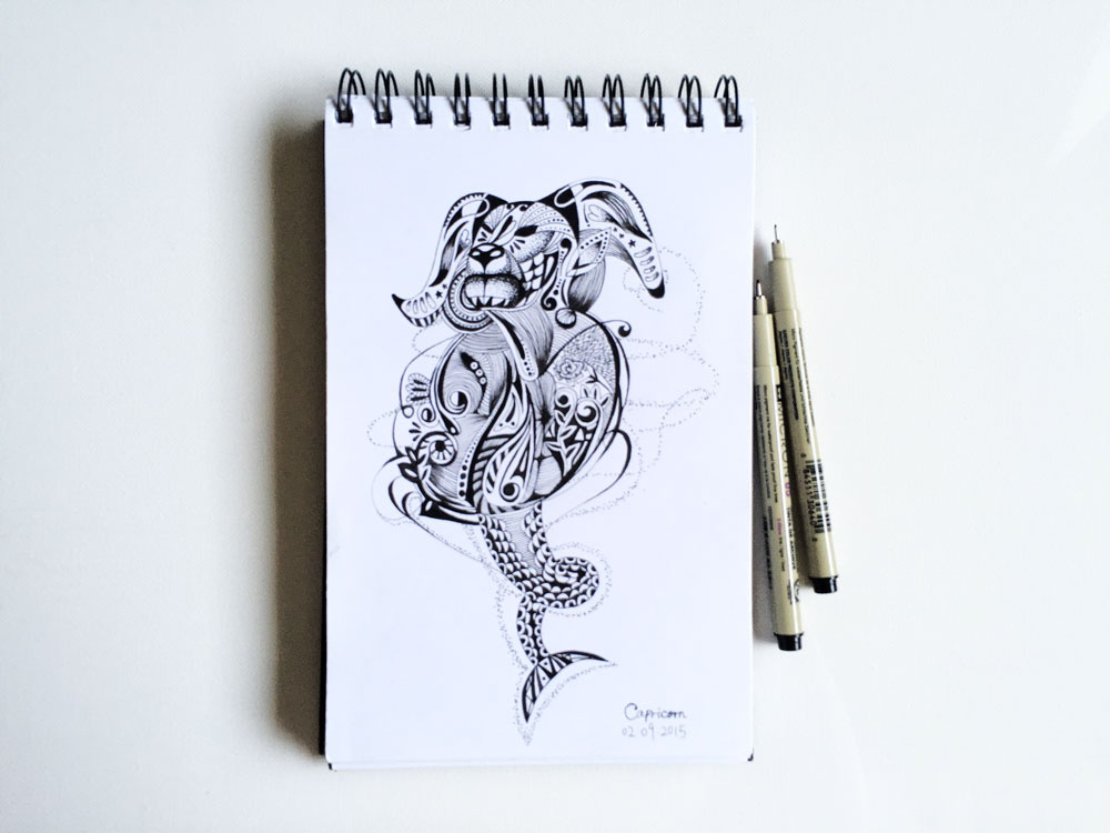 1000x750 Horoscope Ink Drawing 1 - Aquarius Sketch