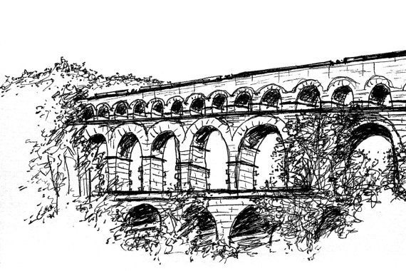 570x380 Pont Du Gard Aqueduct, Vers Pont Du Gard, France - Aqueduct Sketch