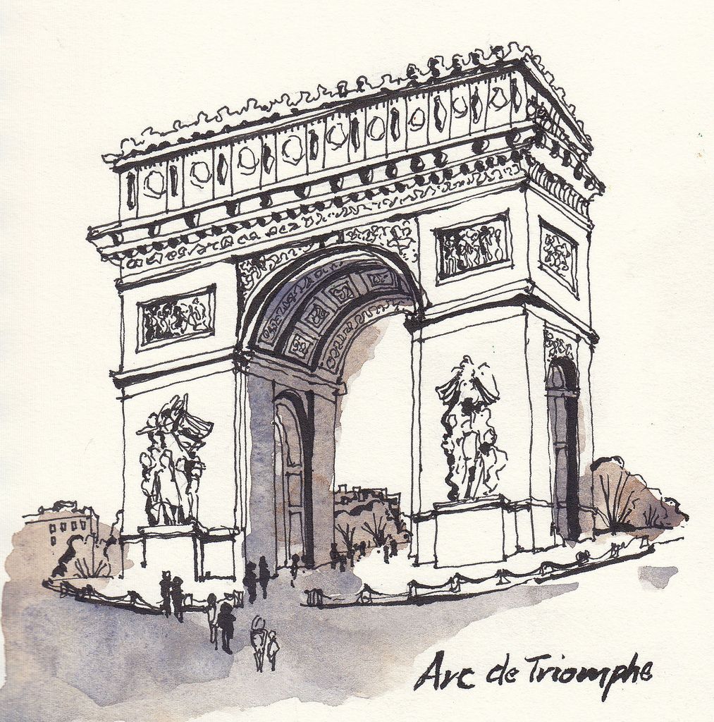 1013x1024 Arc De Triomphe, Paris France Watercolor Drawings - Arc De Triomphe Sketch