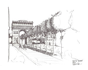 300x240 Arc De Triomphe Drawing By Ron Torborg - Arc De Triomphe Sketch
