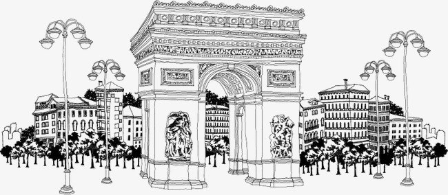 650x284 Painted Arc De Triomphe, Famous Buildings, Sketch, Decoration Png - Arc De Triomphe Sketch