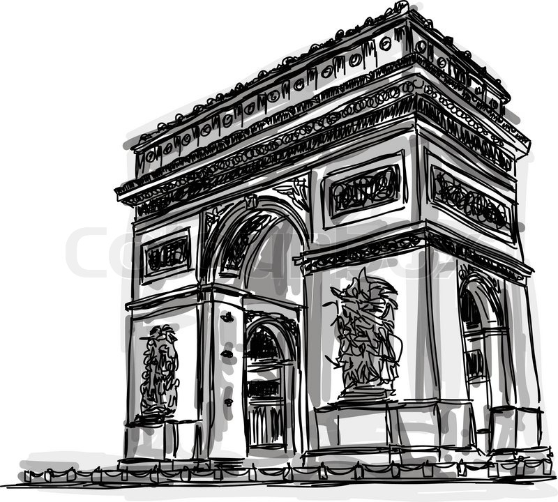 800x720 Vector World Famous Landmark Collection Arc De Triomphe, Paris - Arc De Triomphe Sketch