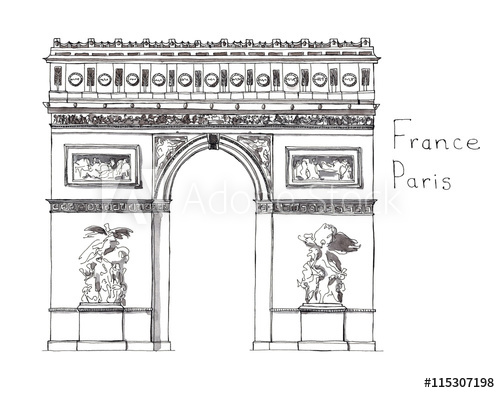 500x393 Watercolor Hand Drawn Architecture Sketch Of Arc De Triomphe - Arc Sketch