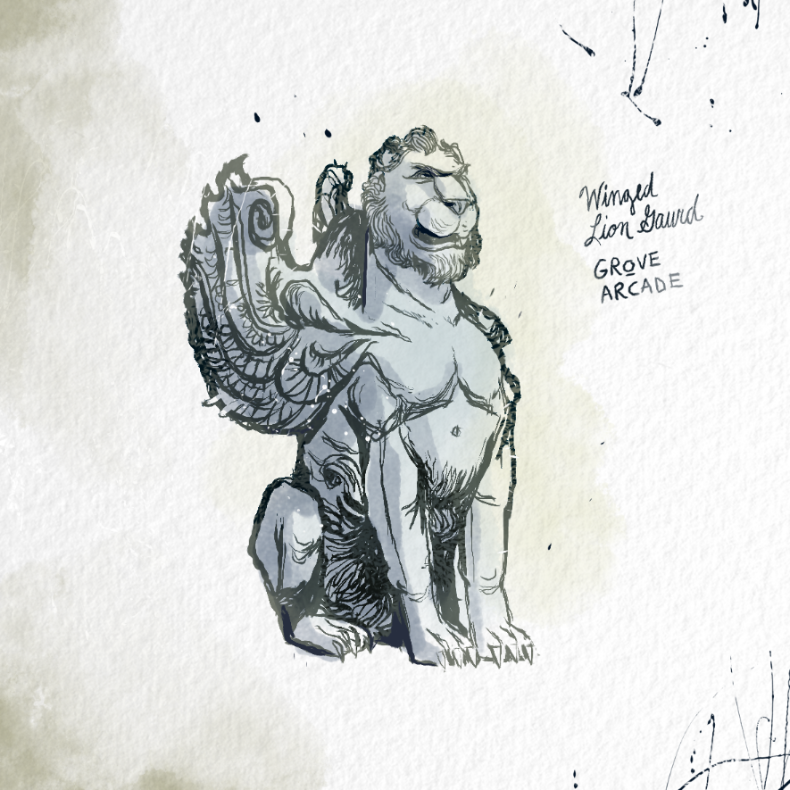 885x885 Grove Arcade Winged Lion Sketch The Asheville High - Arcade Sketch