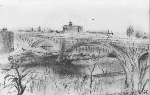 570x363 Washington Bridge Nyc Print Of Original Pencil Sketch From Etsy - Arch Bridge Sketch