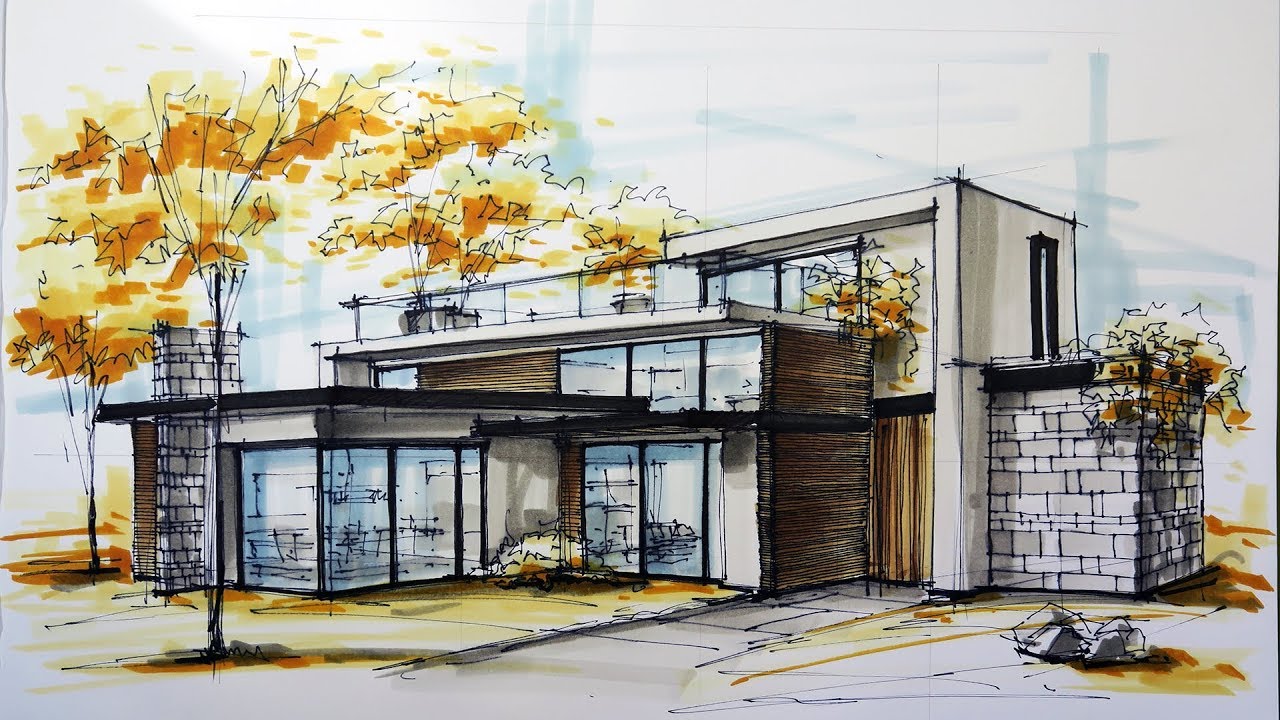 1280x720 Architectural Sketching House 6 - Architecture House Sketch