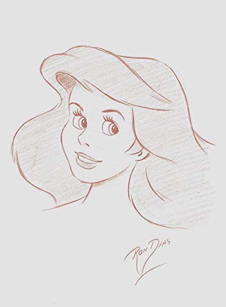 447x606 Ron Dias Hand Drawing Signed Authentic Sketch Of Ariel - Ariel Face Sketch