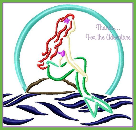 570x545 Ariel From The Little Mermaid Sketch Digital Embroidery Etsy - Ariel Mermaid Sketch