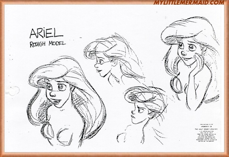 734x503 The Little Mermaid Art Gallery Early Drawings, Model Keys, Color Keys - Ariel Mermaid Sketch