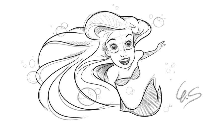 900x511 Ariel Sketch. Disney. By Eduardosq - Ariel Sketch