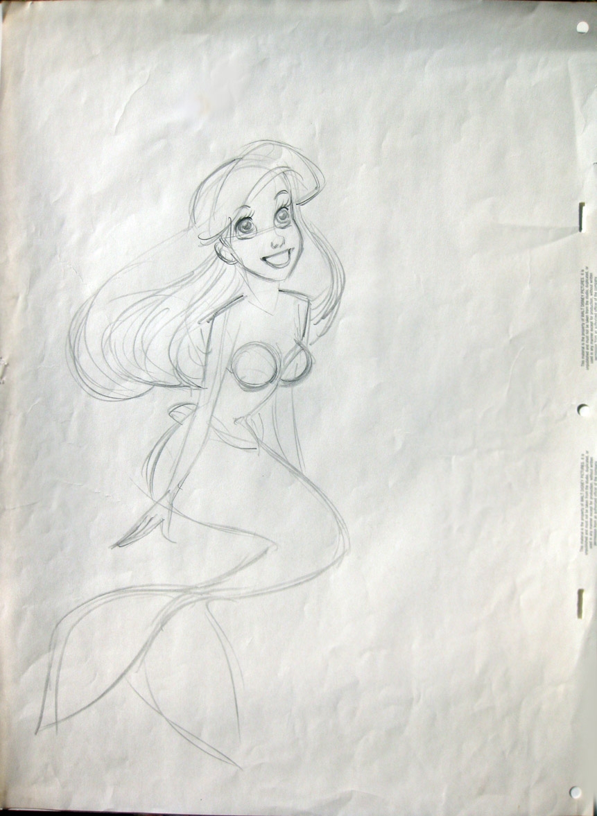 861x1177 Disney Production Drawing Of Ariel For The Little Mermaid Motion - Ariel The Little Mermaid Sketches
