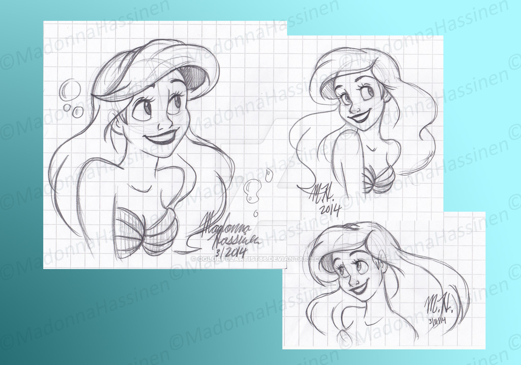 1024x717 Ariel (The Little Mermaid) Quick Pencil Sketches By - Ariel The Little Mermaid Sketches