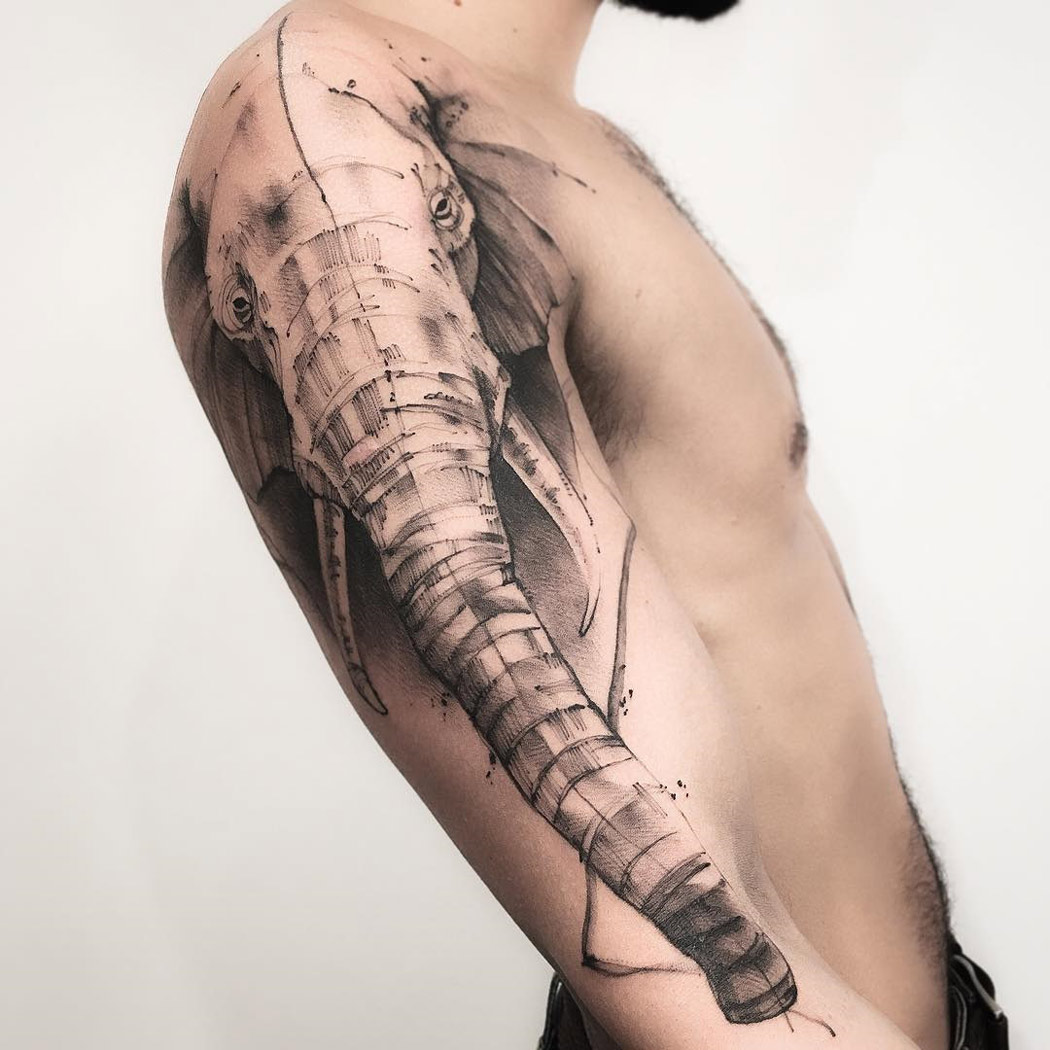 1050x1050 Elephant Done In A Sketch Style On Guys Arm Best Tattoo Design Ideas - Arm Sketch