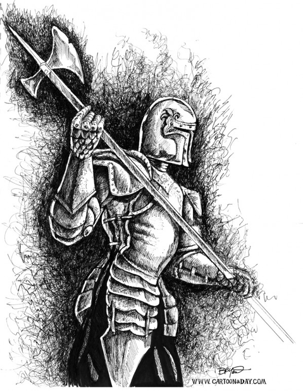 598x771 Knight In Armor Ink Pen Sketch Cartoon - Armor Sketch